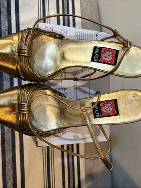 Anne Klein Metallic Gold Strappy Slingback Heels